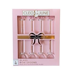 Cleo & June Glass Pink Bow Spoons Set of 4 NEW